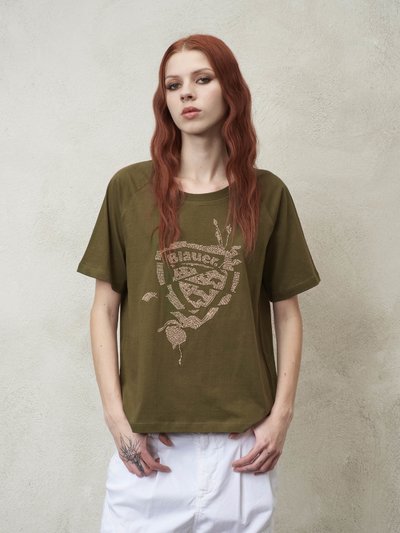 T-SHIRT CON SCUDO E FIORI_