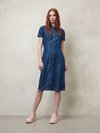 Blauer - SHORT SLEEVE DRESS IN COTTON CHAMBRAY - Dark Stone - Blauer